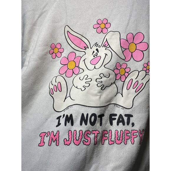 Vtg Center Star Fleece Bunny I am Not Fat Graphic Sweatshirt XLT 1988 3/4 Sleeve - Picture 2 of 10